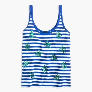J. Crew Striped tank top with sequin palm leaves